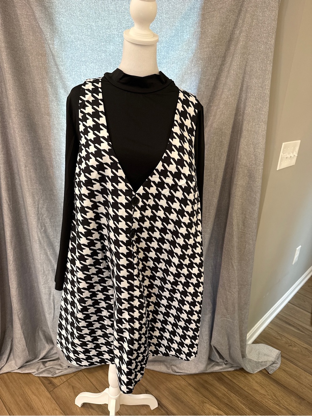 NWOT 0XL 2 Piece Long Sleeve Turtleneck Top & Houndstooth Dress Set Fall Winter